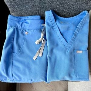 FIGS SCRUB SET CEIL BLUE Zamora Joggers Size XSP and One Pocket Scrub Top XS